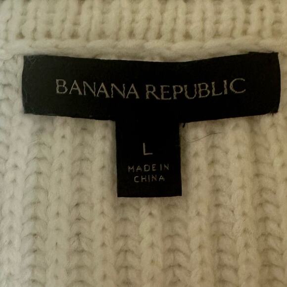 Banana Republic Size L Womens Ivory Wool Blend Cable Knit Turtleneck Sweater - Picture 3 of 8
